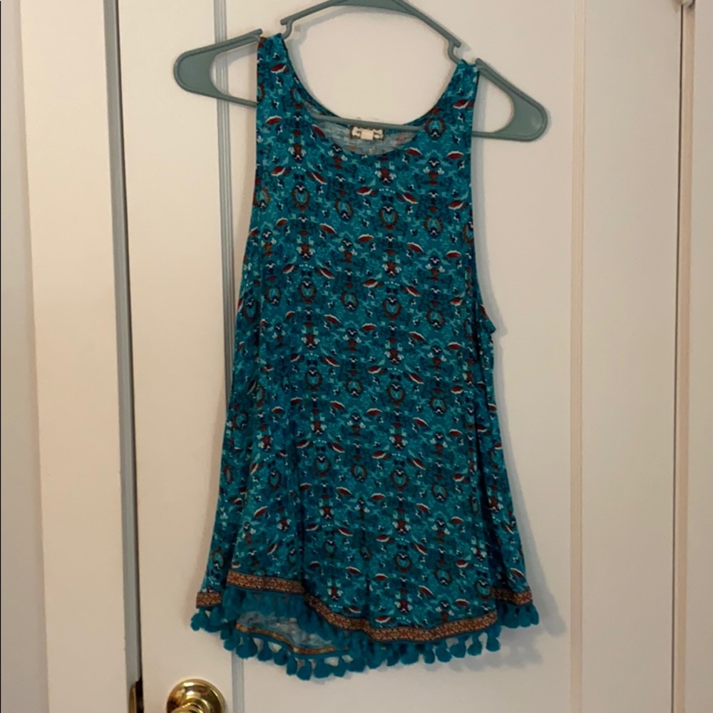Blue tank with tassel trim